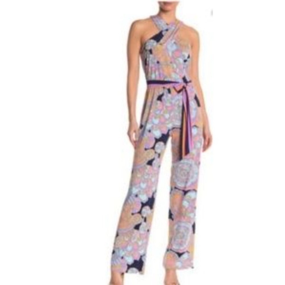 Trina Turk Antilla Women's Floral Matte Jersey Sleeveless Halter Jumpsuit